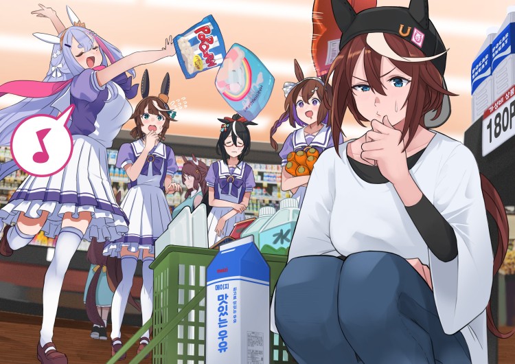 [よこじ] 스피카 팀원들과 쇼핑 온 테이오 트레이너.