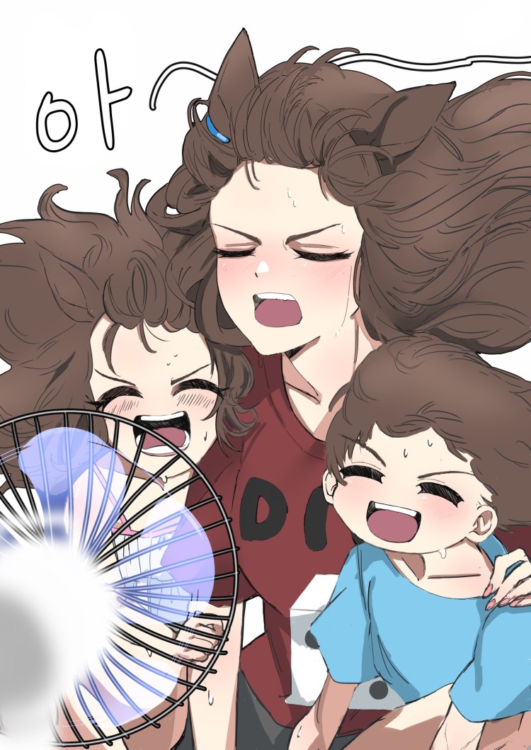 [ばびえ] 동생들과 선풍기 바람 쐬는 나카야마.