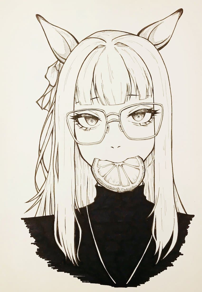 레몬 먹는 골드쉽 손그림